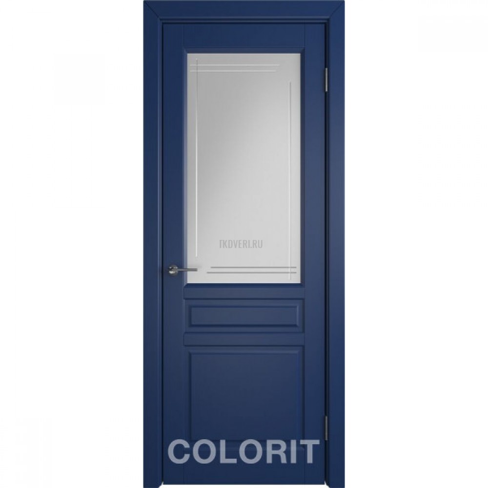 Дверь эмаль К2 COLORIT ДО матовое с фрезеровкой полосы Синяя эмаль