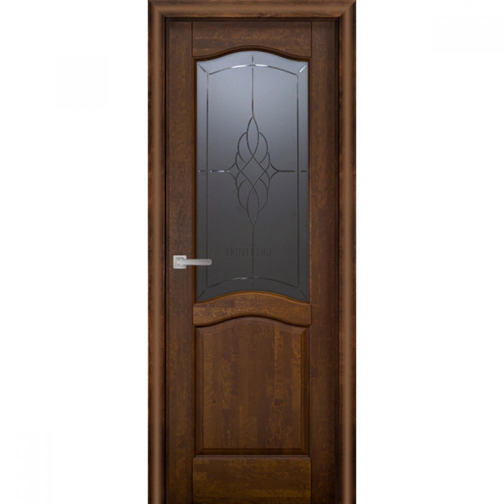 Дверь массив ольхи Лео м. остекленная Античный орех