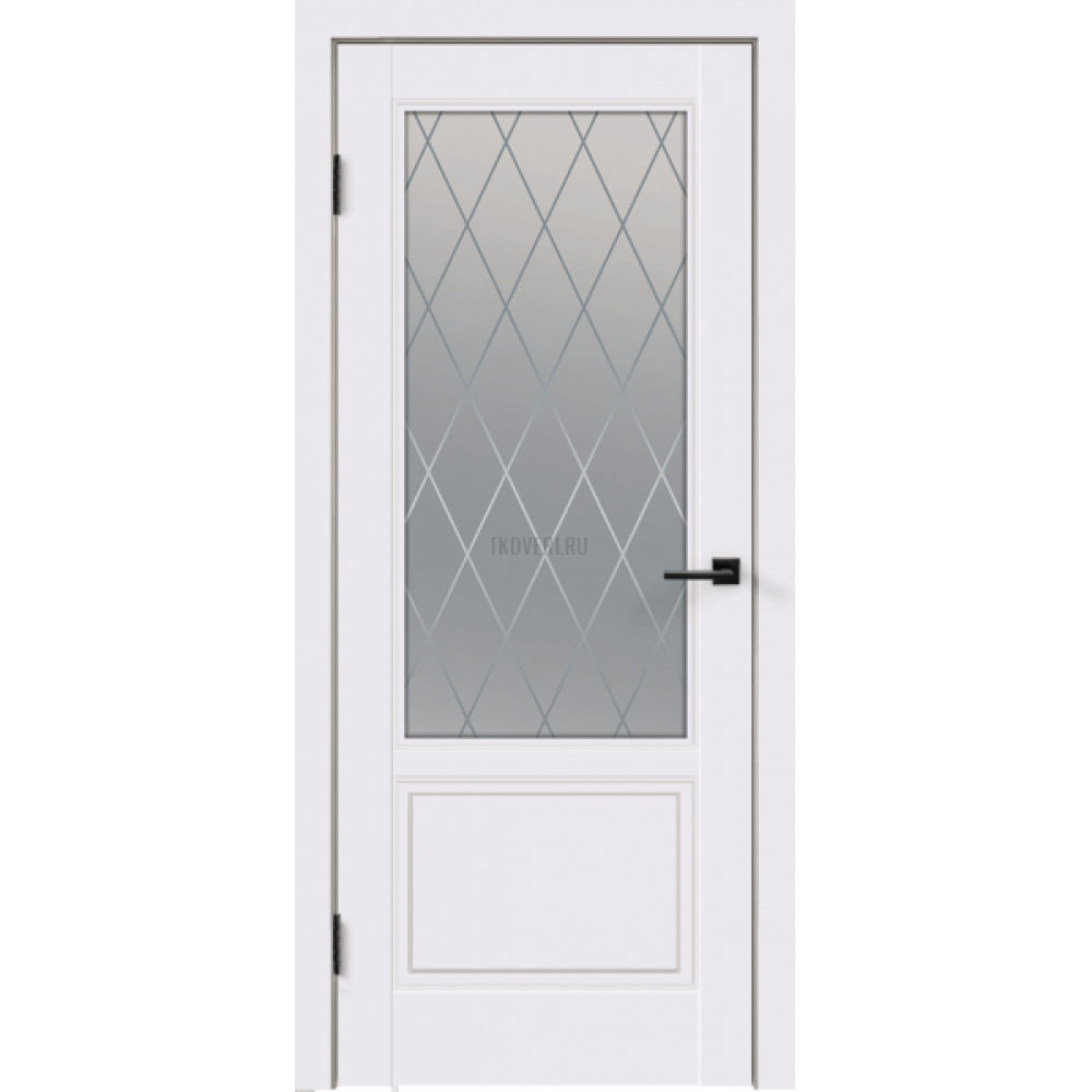 Дверное полотно Эмаль SCANDI 2V 600х2000 цвет Белый RAL9003 стекло РОМБ Мателюкс