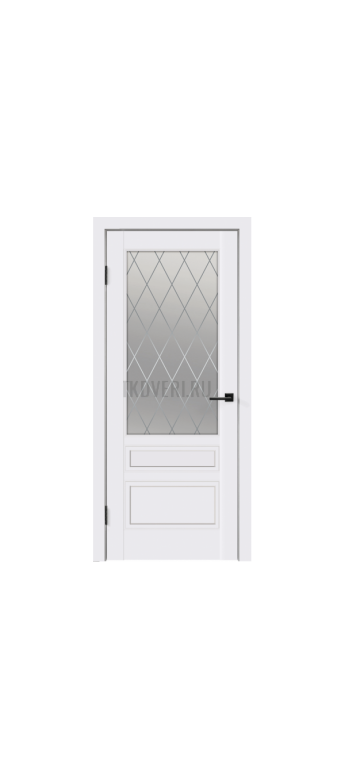 Дверное полотно Эмаль SCANDI 3V 600х2000 цвет Белый RAL9003 стекло РОМБ Мателюкс