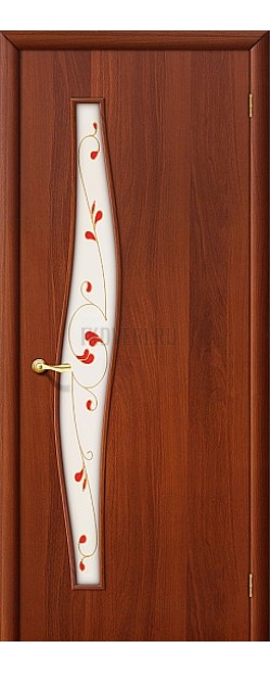 Ламинированная дверь из МДФ  с белым стеклом ИталОрех 010-0677