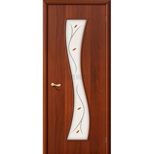 Ламинированная дверь с художественным стеклом МДФ с отделкой ИталОрех 010-0039