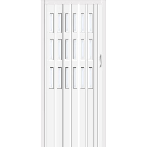 Дверь гармошка ПВХ Белый дуб стекло